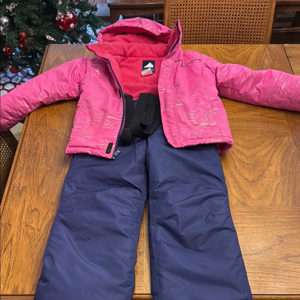 Iceburg Kids' Pink Winter Jacket and purple matching ski bibs